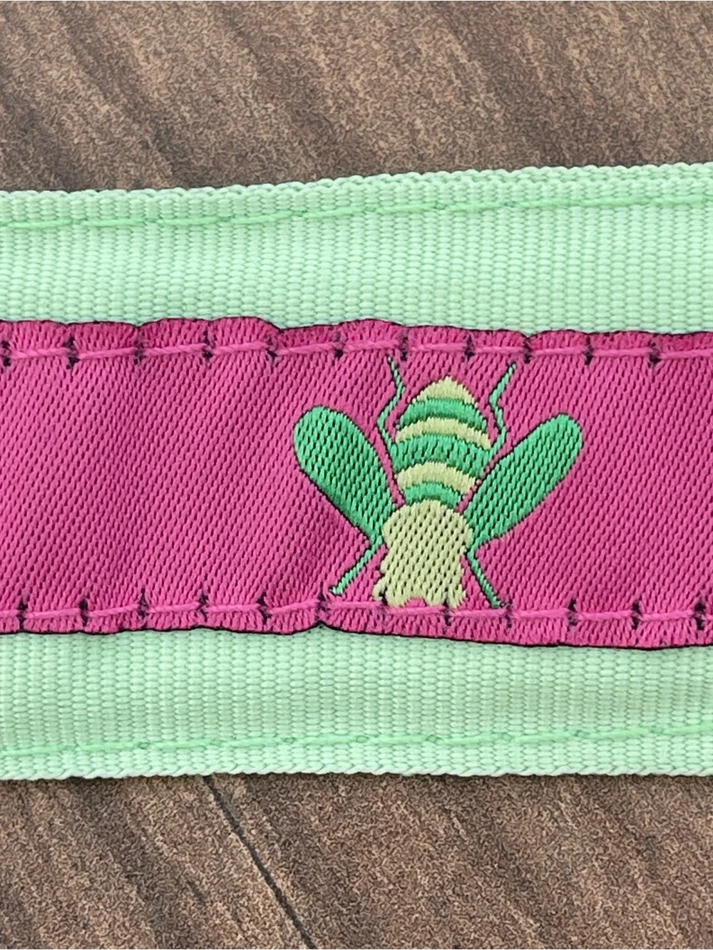 Lilly Pulitzer WHITE LABEL Pink and Light Green Ribbon Belt with Bee Motiff